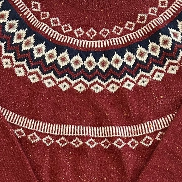 Weatherproof Vintage Chili Red Fair Isle Sweater Womens L Cozy Nordic Knit Cabin - Picture 6 of 6
